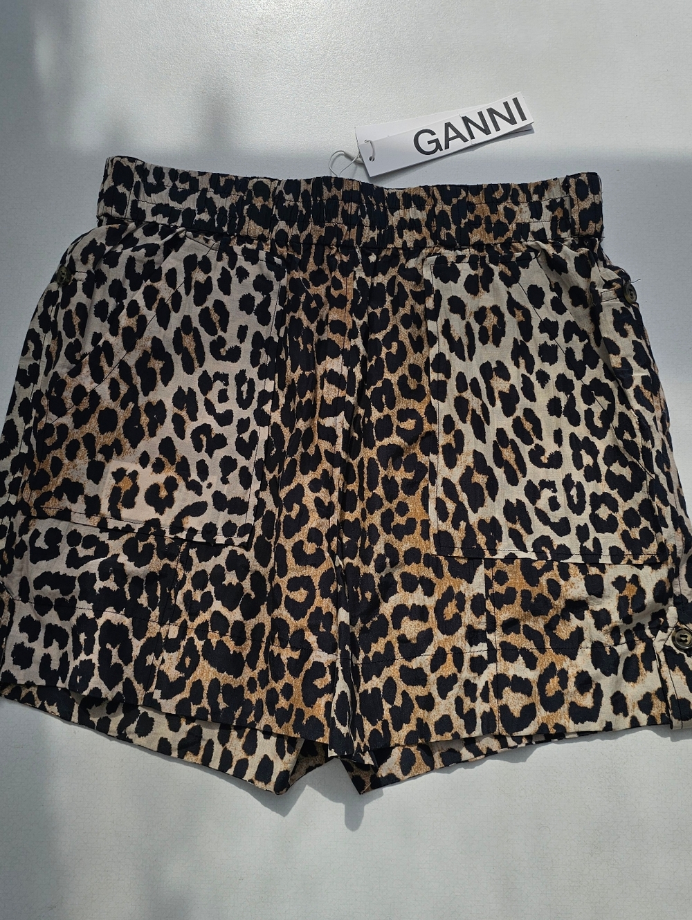 Ganni Leopard Cotton Silk Shorts